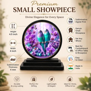 Car Dashboard Wooden Two Birds Showpiece | 4 X 4.5 Inch Sublimation Printed Decorative Stand | 4 Mm MDF | Home Decor | Made in India (F33512)