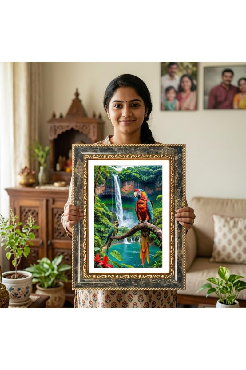 Macaw Decorative Photo Frame With White Mount | Premium Wall & Tabletop Picture Frame | Home, Office & Temple Decoration | 10x14 Inch (Pack Of 1) (F31459)