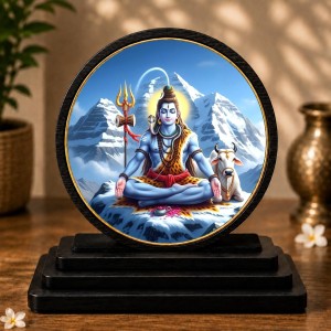 Car Dashboard Wooden Lord Shiva Showpiece | 4 X 4.5 Inch Sublimation Printed Decorative Stand | 4 Mm MDF | Home Decor | Made in India (F33476)