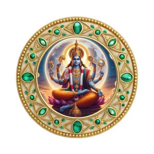 Lord Vishnu Fridge Magnet Wooden | Glossy Sublimation Print | 4x4 Inch | Strong Magnet Back | Decorative Magnet for Fridge, Almirah & Temple Decor (F23747)