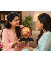Car Dashboard Wooden Lord Ganeshaa and Goddess Lakshmi Showpiece | 4 X 4.5 Inch Sublimation Printed Decorative Stand | 4 Mm MDF | Home Decor | Made in India (F33660)