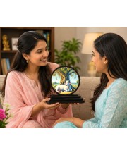 Car Dashboard Wooden Kamadhenu Cow Showpiece | 4 X 4.5 Inch Sublimation Printed Decorative Stand | 4 Mm MDF | Home Decor | Made in India (F33570)