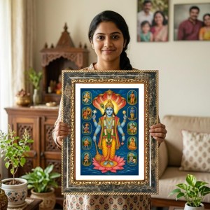 Vishnu Decorative Photo Frame With White Mount | Premium Wall & Tabletop Picture Frame | Home, Office & Temple Decoration | 8x12 Inch (Pack Of 1) (F32459)
