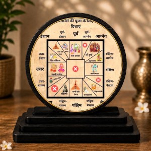Car Dashboard Wooden Vastu Decorative Yantra Showpiece | 4 X 4.5 Inch Sublimation Printed Decorative Stand | 4 Mm MDF | Home Decor | Made in India (F33561)