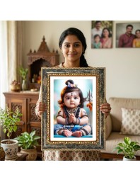 Baby Shiva Decorative Photo Frame With White Mount | Premium Wall & Tabletop Picture Frame | Home, Office & Temple Decoration | 10x14 Inch (Pack Of 1) (F31263)