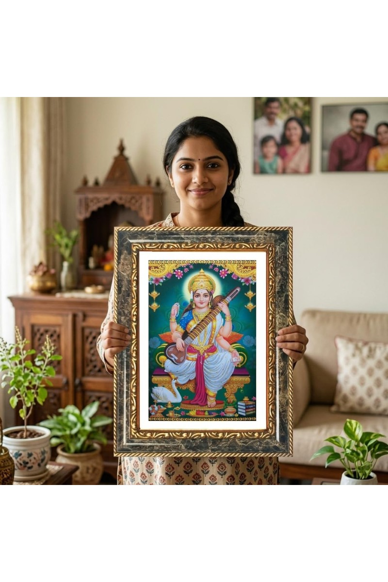 Saraswati Decorative Photo Frame With White Mount | Premium Wall & Tabletop Picture Frame | Home, Office & Temple Decoration | 8x12 Inch (Pack Of 1) (F32416)