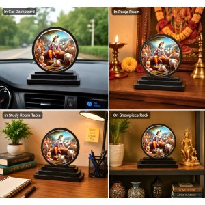 Car Dashboard Wooden Radhaa Krishna Showpiece | 4 X 4.5 Inch Sublimation Printed Decorative Stand | 4 Mm MDF | Home Decor | Made in India (F33300)