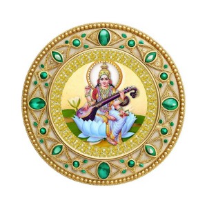 Goddess Saraswati Fridge Magnet Wooden | Glossy Sublimation Print | 4x4 Inch | Strong Magnet Back | Decorative Magnet for Fridge, Almirah & Temple Decor (F23714)