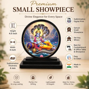 Car Dashboard Wooden Lord Vishnu Showpiece | 4 X 4.5 Inch Sublimation Printed Decorative Stand | 4 Mm MDF | Home Decor | Made in India (F33674) Car Dashboard Wooden Lord Vishnu Showpiece | 4 X 4.5 Inch Sublimation Printed Decorative Stand | 4 Mm MDF | Home Decor | Made in India (F33674)