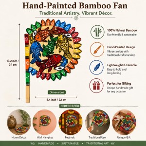 Handmade Bamboo Hand Fan (Hatpakha) â€“ Traditional Hand-Painted Handheld Fan for Cool Air, Home DÃ©cor, Festivals & Puja (Multi)