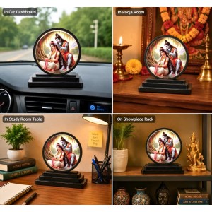 Car Dashboard Wooden Mahadev Parvati Ji Showpiece | 4 X 4.5 Inch Sublimation Printed Decorative Stand | 4 Mm MDF | Home Decor | Made in India (F33457)