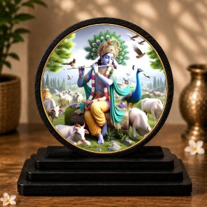 Car Dashboard Wooden Lord Krishna Showpiece | 4 X 4.5 Inch Sublimation Printed Decorative Stand | 4 Mm MDF | Home Decor | Made in India (F33441) Car Dashboard Wooden Lord Krishna Showpiece | 4 X 4.5 Inch Sublimation Printed Decorative Stand | 4 Mm MDF | Home Decor | Made in India (F33441)