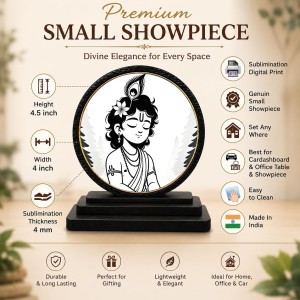 Car Dashboard Wooden Lord Krishna Showpiece | 4 X 4.5 Inch Sublimation Printed Decorative Stand | 4 Mm MDF | Home Decor | Made in India (F33280)