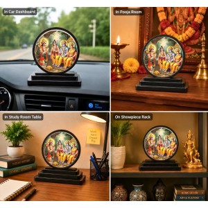 Car Dashboard Wooden Ram Darbar Showpiece | 4 X 4.5 Inch Sublimation Printed Decorative Stand | 4 Mm MDF | Home Decor | Made in India (F33582)