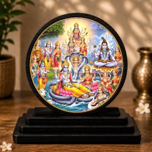 Car Dashboard Wooden Lord Vishnu Seated On Sheshnag Showpiece | 4 X 4.5 Inch Sublimation Printed Decorative Stand | 4 Mm MDF | Home Decor | Made in India (F33572) Car Dashboard Wooden Lord Vishnu Seated On Sheshnag Showpiece | 4 X 4.5 Inch Sublimation Printed Decorative Stand | 4 Mm MDF | Home Decor | Made in India (F33572)