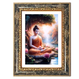 Buddha Meditation Decorative Photo Frame With White Mount | Premium Wall & Tabletop Picture Frame | Home, Office & Temple Decoration | 8x12 Inch (Pack Of 1) (F32992)