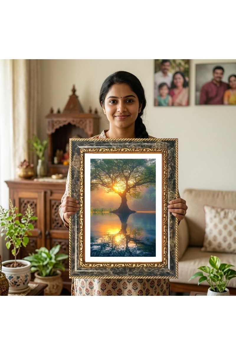 Tranquil Artwork Decorative Photo Frame With White Mount | Premium Wall & Tabletop Picture Frame | Home, Office & Temple Decoration | 10x14 Inch (Pack Of 1) (F32575)