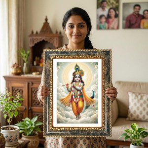 Krishna Decorative Photo Frame With White Mount | Premium Wall & Tabletop Picture Frame | Home, Office & Temple Decoration | 8x12 Inch (Pack Of 1) (F31524) Krishna Decorative Photo Frame With White Mount | Premium Wall & Tabletop Picture Frame | Home, Office & Temple Decoration | 8x12 Inch (Pack Of 1) (F31524)