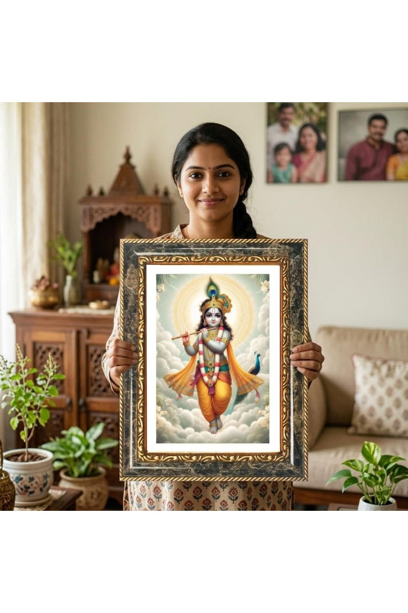Krishna Decorative Photo Frame With White Mount | Premium Wall & Tabletop Picture Frame | Home, Office & Temple Decoration | 8x12 Inch (Pack Of 1) (F31524)