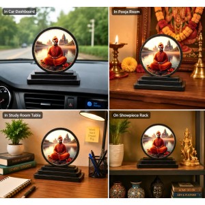 Car Dashboard Wooden Swami Vivekananda Showpiece | 4 X 4.5 Inch Sublimation Printed Decorative Stand | 4 Mm MDF | Home Decor | Made in India (F33309)