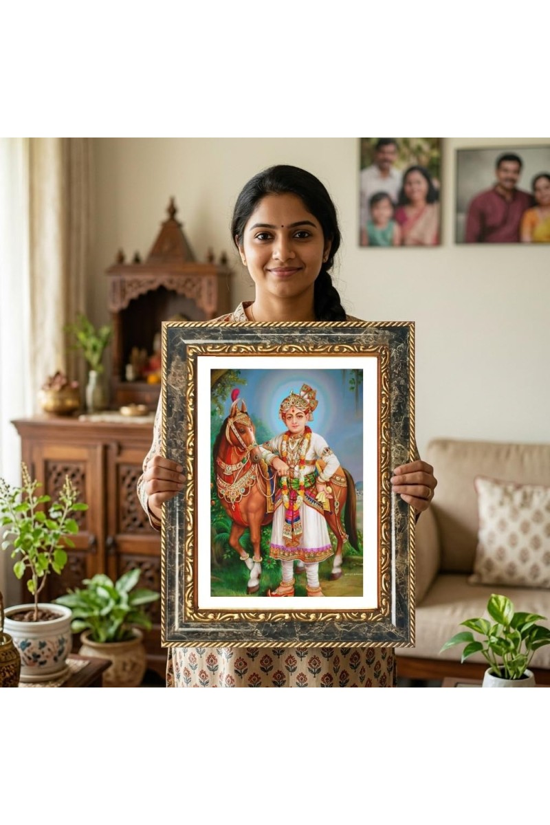 Swaminarayan Decorative Photo Frame With White Mount | Premium Wall & Tabletop Picture Frame | Home, Office & Temple Decoration | 8x12 Inch (Pack Of 1) (F31623)