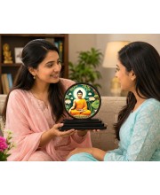 Car Dashboard Wooden Gautam Buddha Showpiece | 4 X 4.5 Inch Sublimation Printed Decorative Stand | 4 Mm MDF | Home Decor | Made in India (F33555)