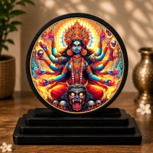Car Dashboard Wooden Kali MATA Showpiece | 4 X 4.5 Inch Sublimation Printed Decorative Stand | 4 Mm MDF | Home Decor | Made in India (F33654)