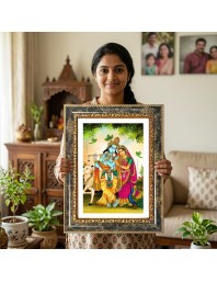 Krishna And Radhaa Decorative Photo Frame With White Mount | Premium Wall & Tabletop Picture Frame | Home, Office & Temple Decoration | 8x12 Inch (Pack Of 1) (F33208)