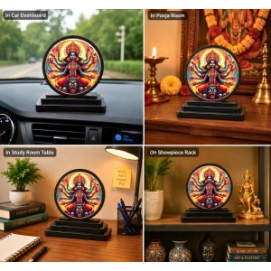 Car Dashboard Wooden Kali MATA Showpiece | 4 X 4.5 Inch Sublimation Printed Decorative Stand | 4 Mm MDF | Home Decor | Made in India (F33654)