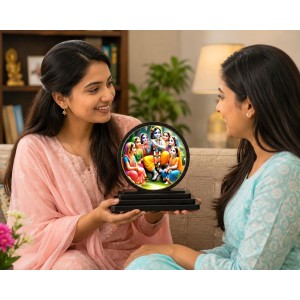 Car Dashboard Wooden Radhaa Krishna Showpiece | 4 X 4.5 Inch Sublimation Printed Decorative Stand | 4 Mm MDF | Home Decor | Made in India (F33542)