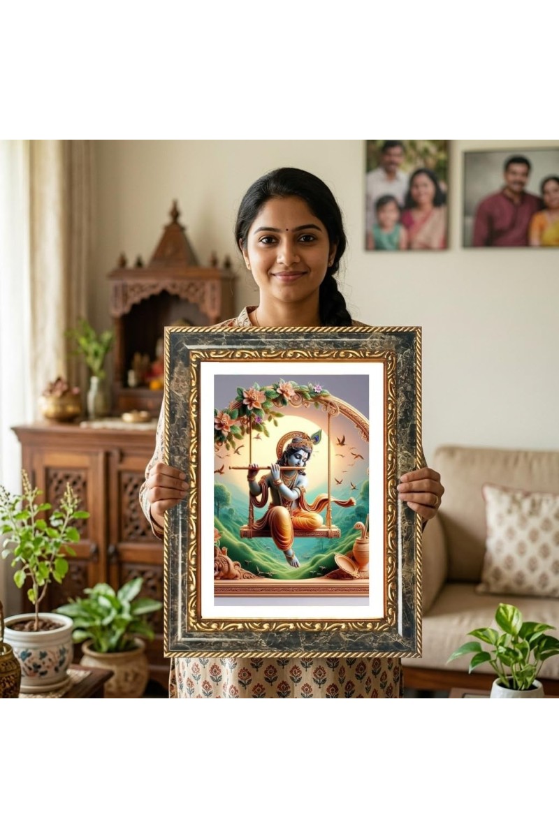 Shiva And Parvati Decorative Photo Frame With White Mount | Premium Wall & Tabletop Picture Frame | Home, Office & Temple Decoration | 12x16 Inch (Pack Of 1) (F31124)