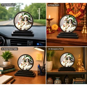 Car Dashboard Wooden Radhe Krishna Showpiece | 4 X 4.5 Inch Sublimation Printed Decorative Stand | 4 Mm MDF | Home Decor | Made in India (F33482)