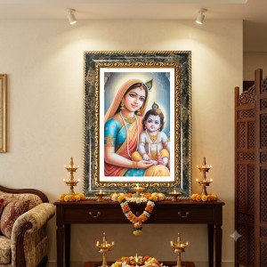 Yashoda And Krishna Decorative Photo Frame With White Mount | Premium Wall & Tabletop Picture Frame | Home, Office & Temple Decoration | 10x14 Inch (Pack Of 1) (F33211)