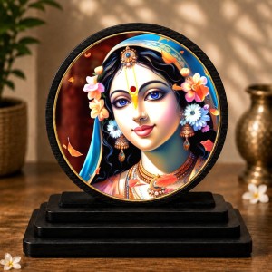 Car Dashboard Wooden Goddess Radhaa Showpiece | 4 X 4.5 Inch Sublimation Printed Decorative Stand | 4 Mm MDF | Home Decor | Made in India (F33754)