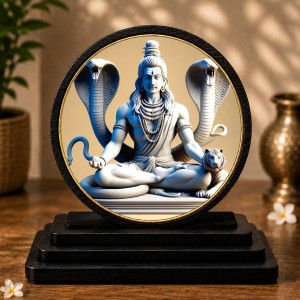 Car Dashboard Wooden Lord Shiva Showpiece | 4 X 4.5 Inch Sublimation Printed Decorative Stand | 4 Mm MDF | Home Decor | Made in India (F33419)