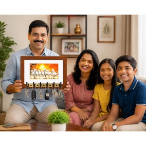 Decorative Wooden Photo Frame Key Hanger With Nature Picture, 12 X 8 Inch Wall Key Holder, 10 X 6 Inch Glossy Photo Frame, 6 Metal Hooks, Home Entrance Decor, Made In India (F38777)