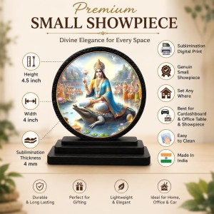 Car Dashboard Wooden Goddess Ganga Showpiece | 4 X 4.5 Inch Sublimation Printed Decorative Stand | 4 Mm MDF | Home Decor | Made in India (F33472)