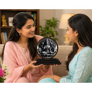 Car Dashboard Wooden Goddess Gajalakshmi Showpiece | 4 X 4.5 Inch Sublimation Printed Decorative Stand | 4 Mm MDF | Home Decor | Made in India (F33635)