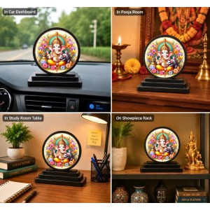Car Dashboard Wooden Lord Ganeshaa Showpiece | 4 X 4.5 Inch Sublimation Printed Decorative Stand | 4 Mm MDF | Home Decor | Made in India (F33686) Car Dashboard Wooden Lord Ganeshaa Showpiece | 4 X 4.5 Inch Sublimation Printed Decorative Stand | 4 Mm MDF | Home Decor | Made in India (F33686)