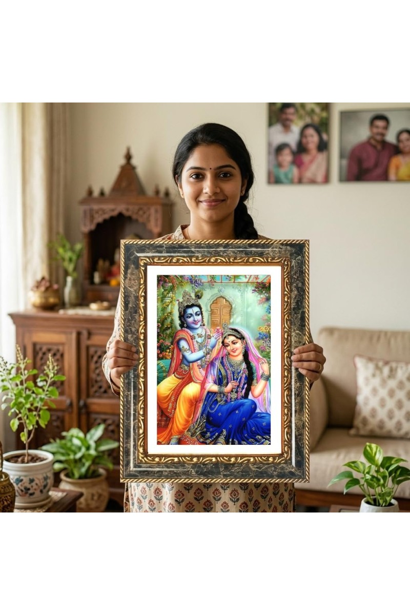 Radhaa Krishna Decorative Photo Frame With White Mount | Premium Wall & Tabletop Picture Frame | Home, Office & Temple Decoration | 8x12 Inch (Pack Of 1) (F33000)