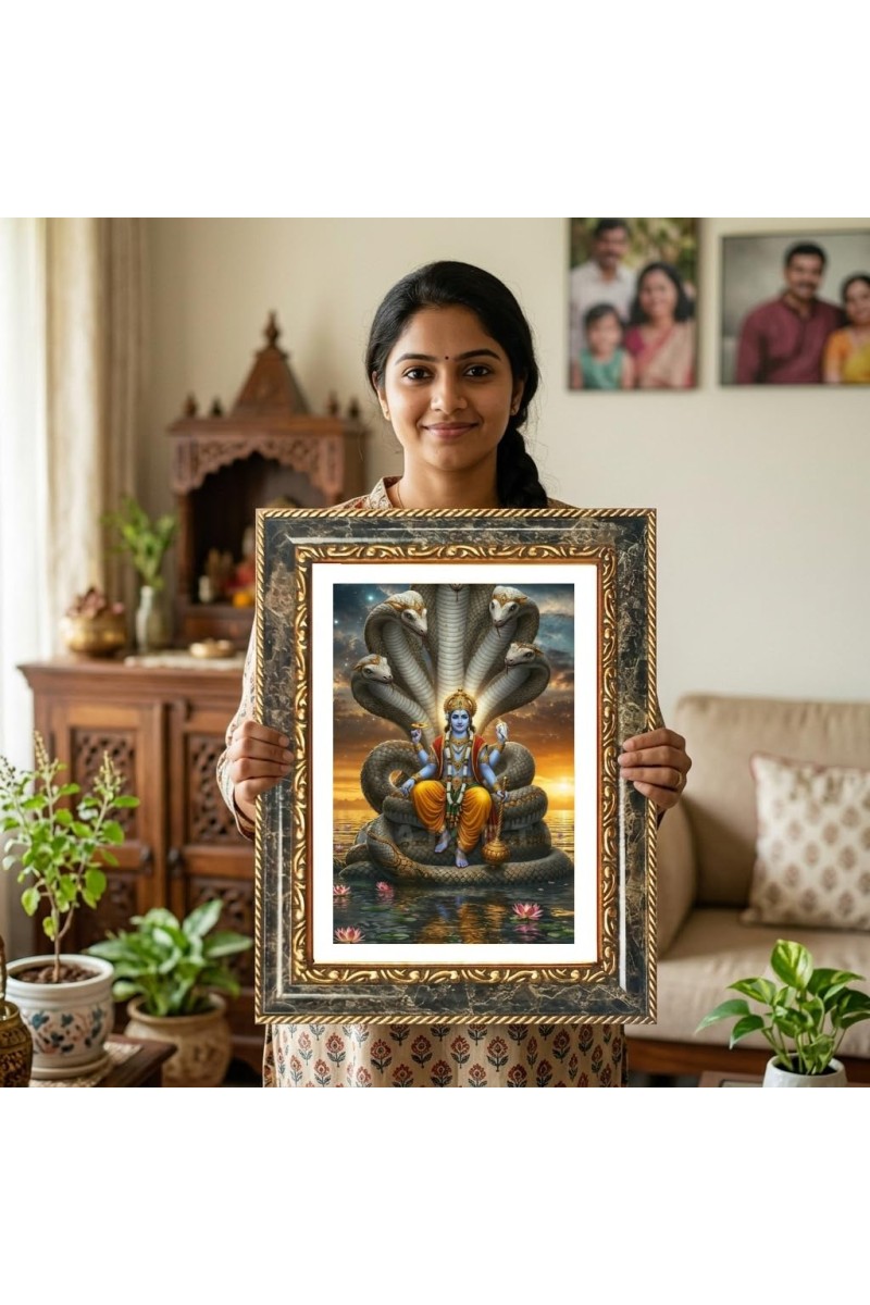 Vishnu Decorative Photo Frame With White Mount | Premium Wall & Tabletop Picture Frame | Home, Office & Temple Decoration | 10x14 Inch (Pack Of 1) (F31397)