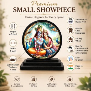 Car Dashboard Wooden Radhaa Krishna Showpiece | 4 X 4.5 Inch Sublimation Printed Decorative Stand | 4 Mm MDF | Home Decor | Made in India (F33425)
