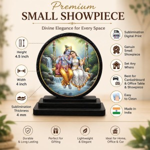 Car Dashboard Wooden Radhaa Krishna Showpiece | 4 X 4.5 Inch Sublimation Printed Decorative Stand | 4 Mm MDF | Home Decor | Made in India (F33352)
