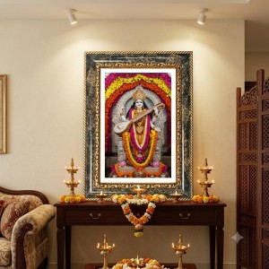 Goddess Saraswati Decorative Photo Frame With White Mount | Premium Wall & Tabletop Picture Frame | Home, Office & Temple Decoration | 8x12 Inch (Pack Of 1) (F31230)