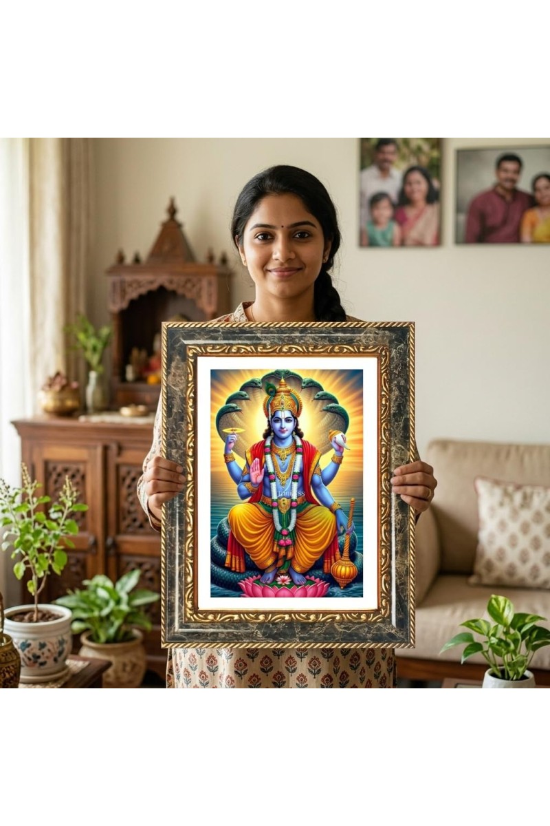 Vishnu Decorative Photo Frame With White Mount | Premium Wall & Tabletop Picture Frame | Home, Office & Temple Decoration | 8x12 Inch (Pack Of 1) (F31439)