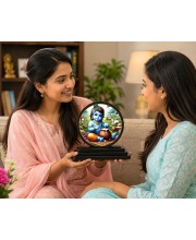 Car Dashboard Wooden Bal Gopal Showpiece | 4 X 4.5 Inch Sublimation Printed Decorative Stand | 4 Mm MDF | Home Decor | Made in India (F33398)