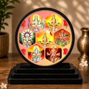 Car Dashboard Wooden Navdurga Yantra Showpiece | 4 X 4.5 Inch Sublimation Printed Decorative Stand | 4 Mm MDF | Home Decor | Made in India (F33567)