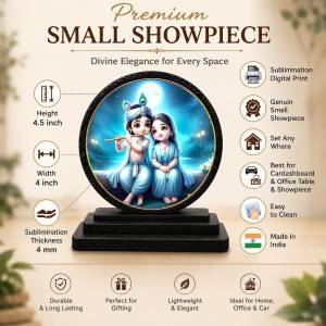 Car Dashboard Wooden Radhaa Krishna Showpiece | 4 X 4.5 Inch Sublimation Printed Decorative Stand | 4 Mm MDF | Home Decor | Made in India (F33501)