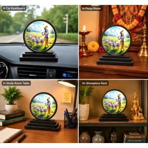 Car Dashboard Wooden Lord Krishna Showpiece | 4 X 4.5 Inch Sublimation Printed Decorative Stand | 4 Mm MDF | Home Decor | Made in India (F33683)
