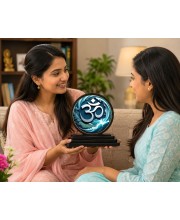 Car Dashboard Wooden Om Symbol Showpiece | 4 X 4.5 Inch Sublimation Printed Decorative Stand | 4 Mm MDF | Home Decor | Made in India (F33393)